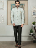 Aqua Embroidered Bandhgala Set with Formal Trouser