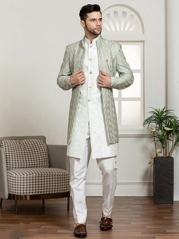 Pista Green Set with Embroidered Kurta & Long Jacket