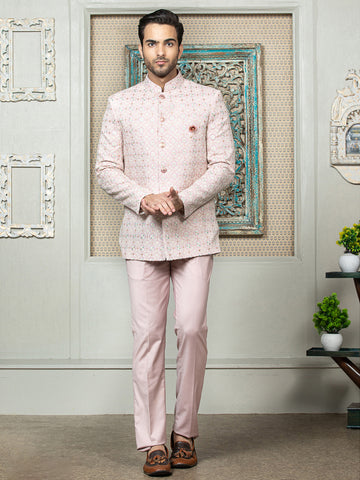 Pink Embroidered Bandhgala Set with Formal Trouser