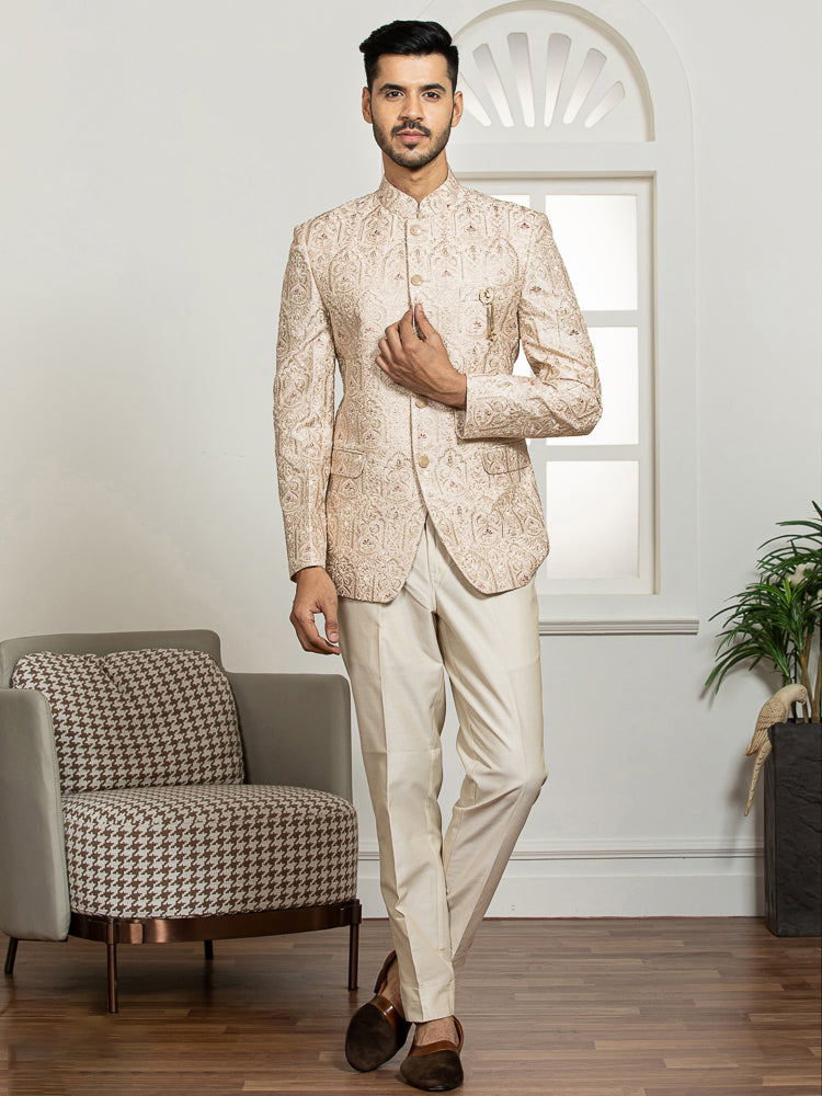 Onion Zari Embroidered Bandhgala Set with Trouser