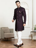 Wine Velvet Embroidered Sherwani Set