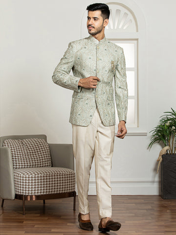 Pista Zari Embroidered Bandhgala Set with Formal Trouser