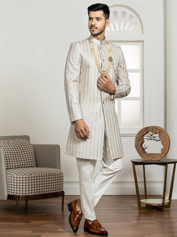 Off-White Embroidered Sherwani Set