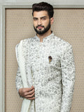 Cream Embroidered Sherwani Set with Dupatta