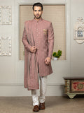 Rust Embroidered Sherwani Set with Dupatta