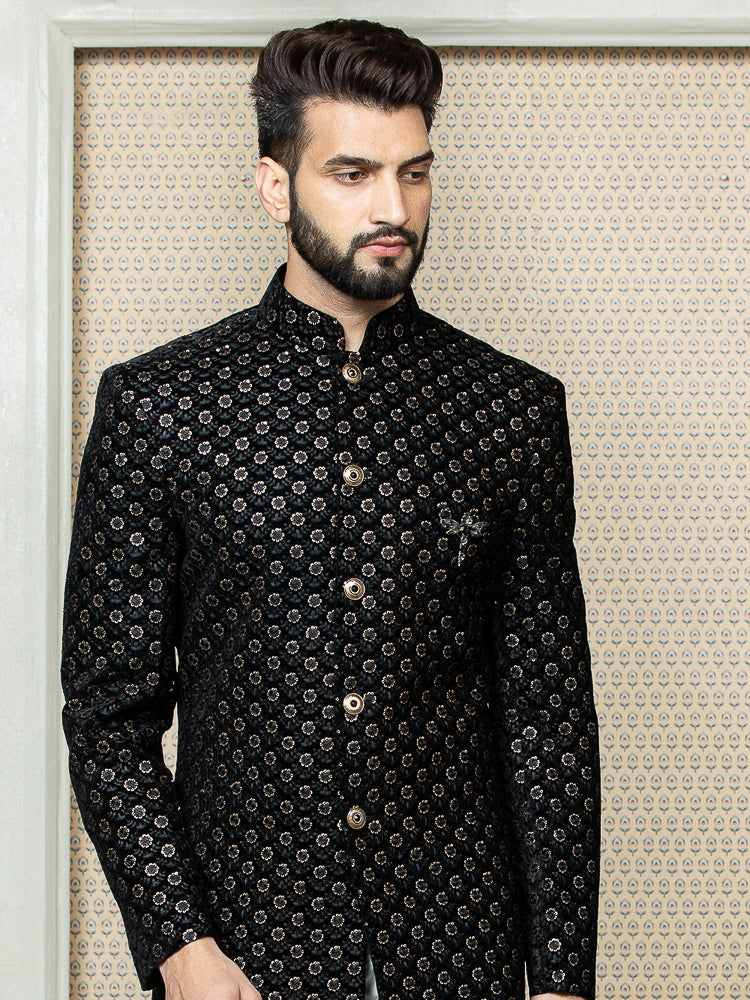 Black Embroidered Sherwani Set