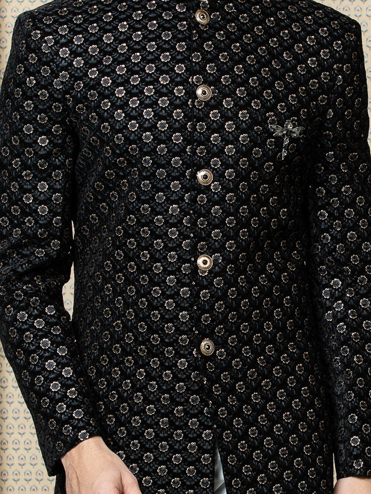 Black Embroidered Sherwani Set