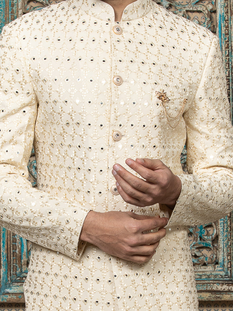 Fawn Embroidered Sherwani Set