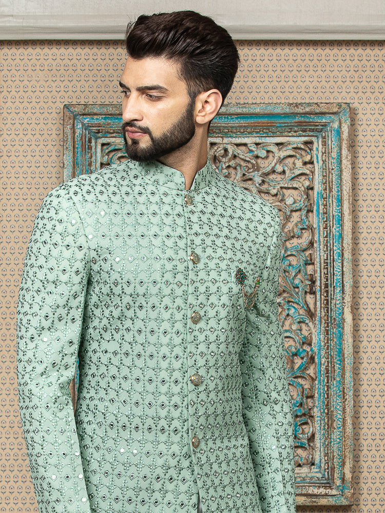 Pista Green Embroidered Sherwani Set