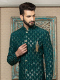 Dark Green Sherwani Set with Embroidered Dupatta