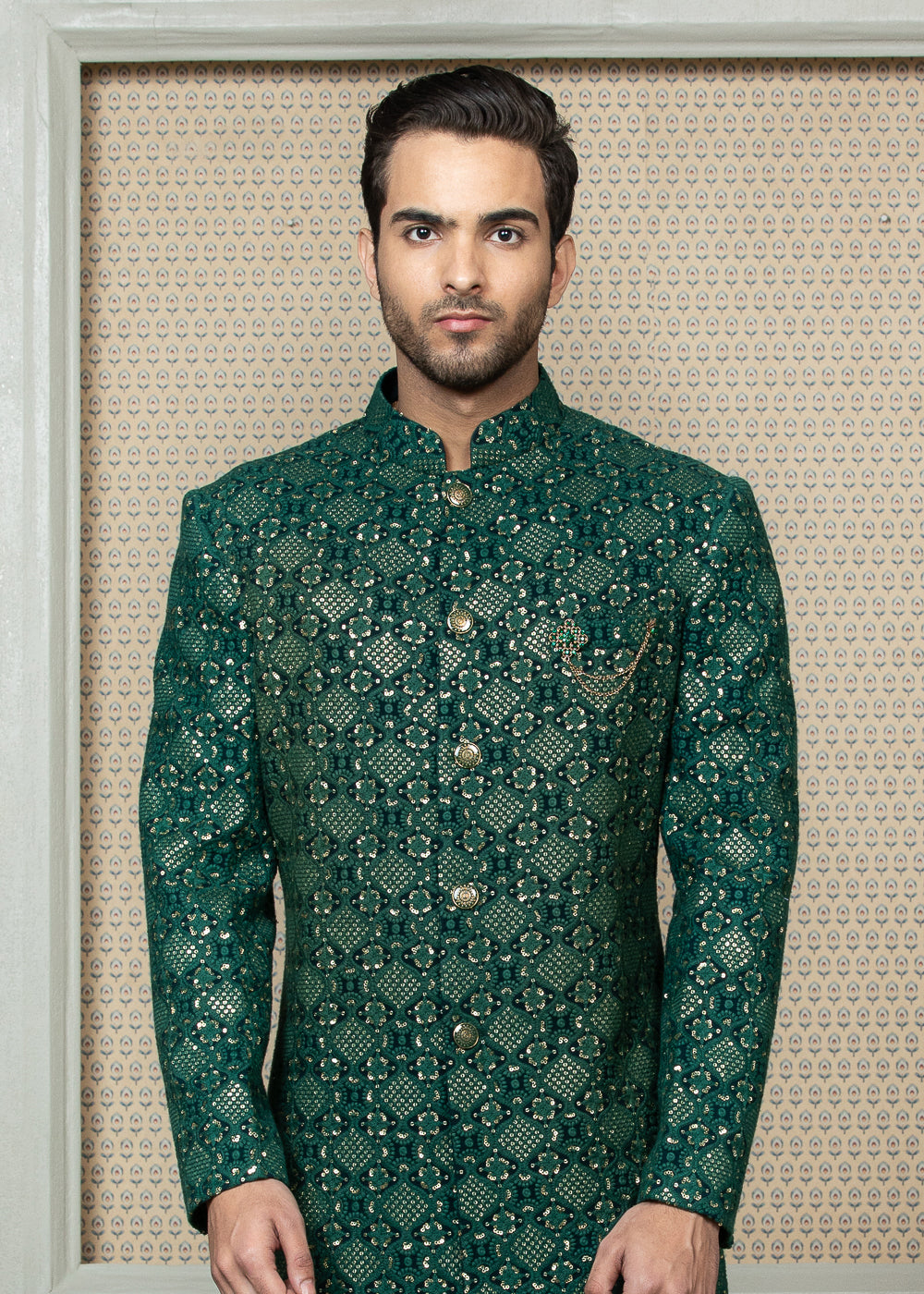 Green Embroidered Sherwani Set