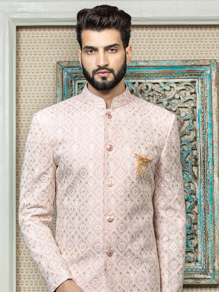 Light Pink Embroidered Sherwani Set