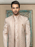 Cream Sherwani Set with Embroidered Long Jacket