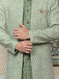 Green Embroidered Sherwani Set with Long Jacket