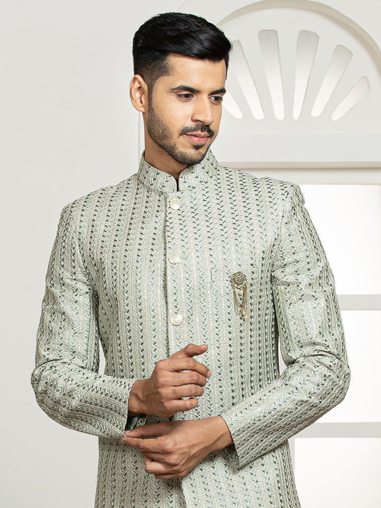 Pista Green Embroidered Sherwani Set