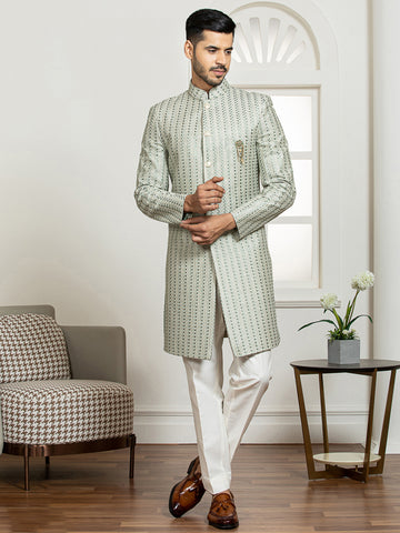 Pista Green Embroidered Sherwani Set