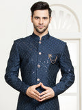 Blue Embroidered Sherwani Set