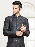 Dark Grey Embroidered Sherwani Set