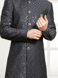 Dark Grey Embroidered Sherwani Set