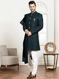 Ferozi Velvet Embroidered Sherwani Set with Dupatta