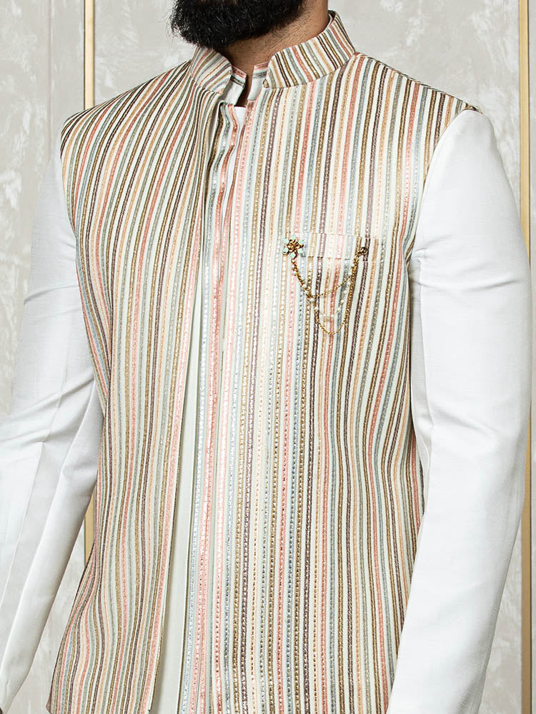 Pista Green Indo Kurta Set with Zari Embroidered Nehru Jacket