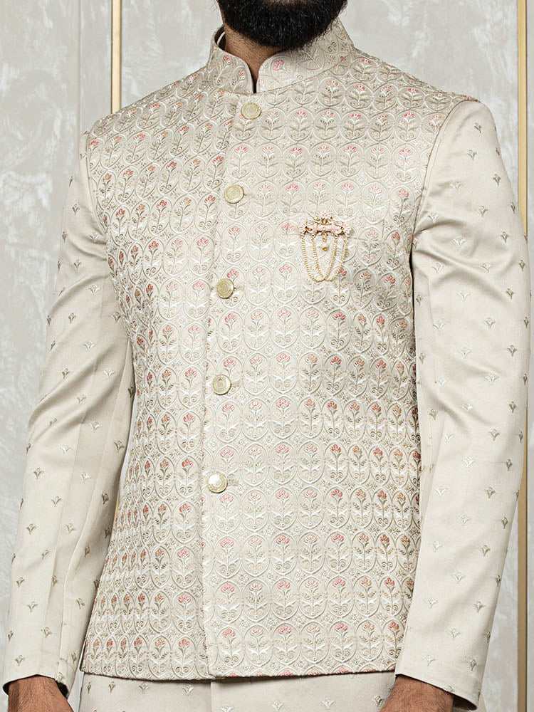 Pista Green Embroidered Indo Kurta Nehru Jacket Set
