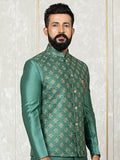 Green Indo Kurta Set with Embroidered Nehru Jacket