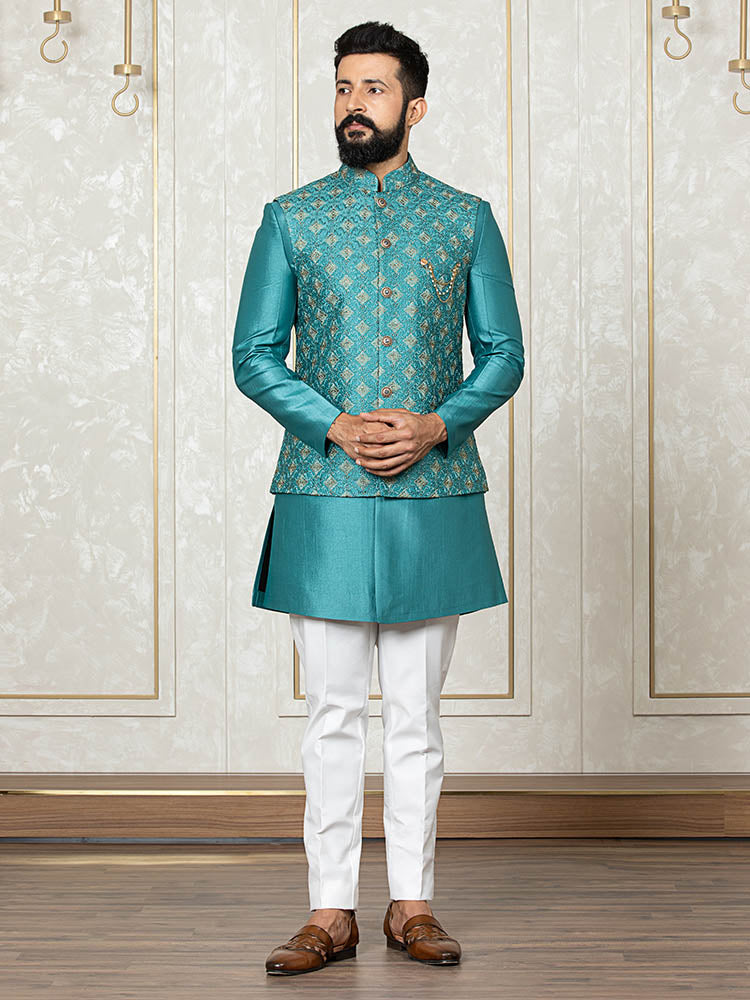 Ferozi Indo Kurta Set with Embroidered Nehru Jacket