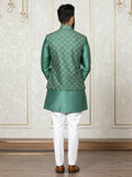 Green Indo Kurta Set with Embroidered Nehru Jacket