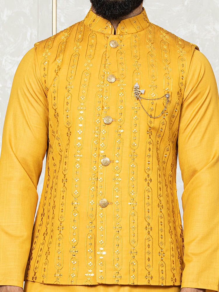 Haldi Yellow Kurta Set with Embroidered Nehru Jacket