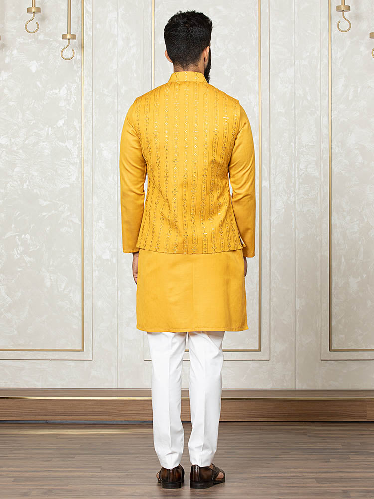 Haldi Yellow Kurta Set with Embroidered Nehru Jacket