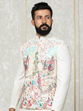 Fire Silk Nehru JacketCream Indo Kurta Set with Embroidered Nehru Jacket