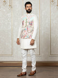 Men in Cream color Indo Kurta setCream Indo Kurta Set with Embroidered Nehru Jacket