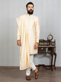 Lemon Kaushik Silk Embroidered Sherwani Set with Dupatta