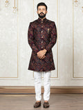 Wine Velvet Embroidered Sherwani Set