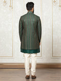 Green Katan Silk Embroidered Jacket with Kurta Set