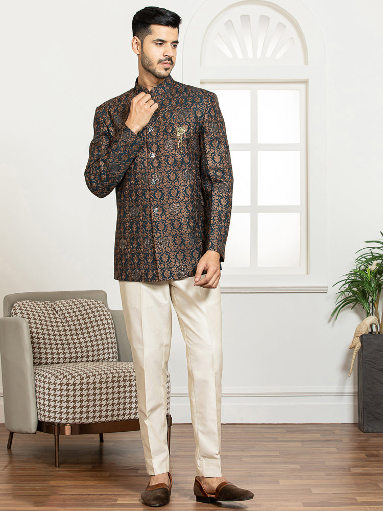 Ferozi Embroidered Bandhgala Set with Formal Trouser