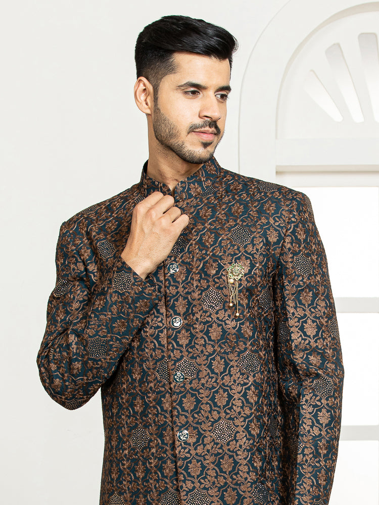 Ferozi Embroidered Bandhgala Set with Formal Trouser