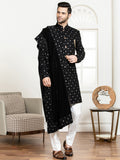 Black Velvet Embroidered Sherwani Set with Dupatta