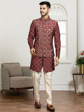 Maroon Printed Nehru Jacket Set