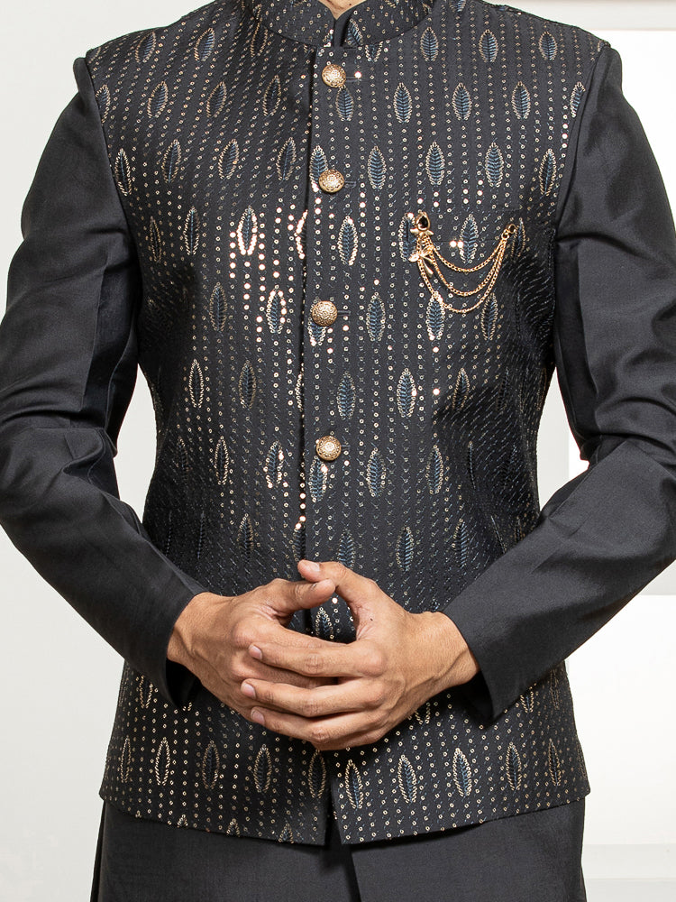 Black Embroidered Nehru Jacket Set