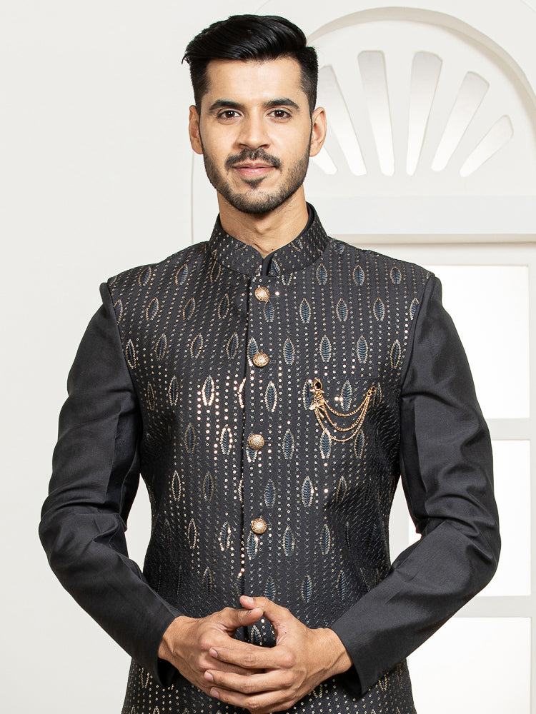 Black Embroidered Nehru Jacket Set