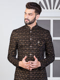 Black Velvet Embroidered Sherwani Set with Dupatta