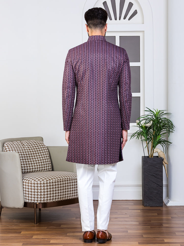 Mauve Embroidered Sherwani Set