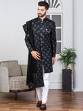 Black Embroidered Sherwani Set with Dupatta