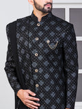 Black Embroidered Sherwani Set with Dupatta