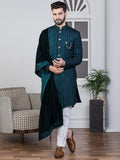 Ferozi Velvet Embroidered Sherwani Set with Dupatta