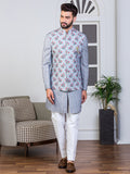 Grey Printed Nehru Jacket Set