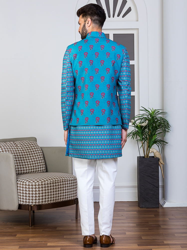 Ferozi Printed Nehru Jacket Set