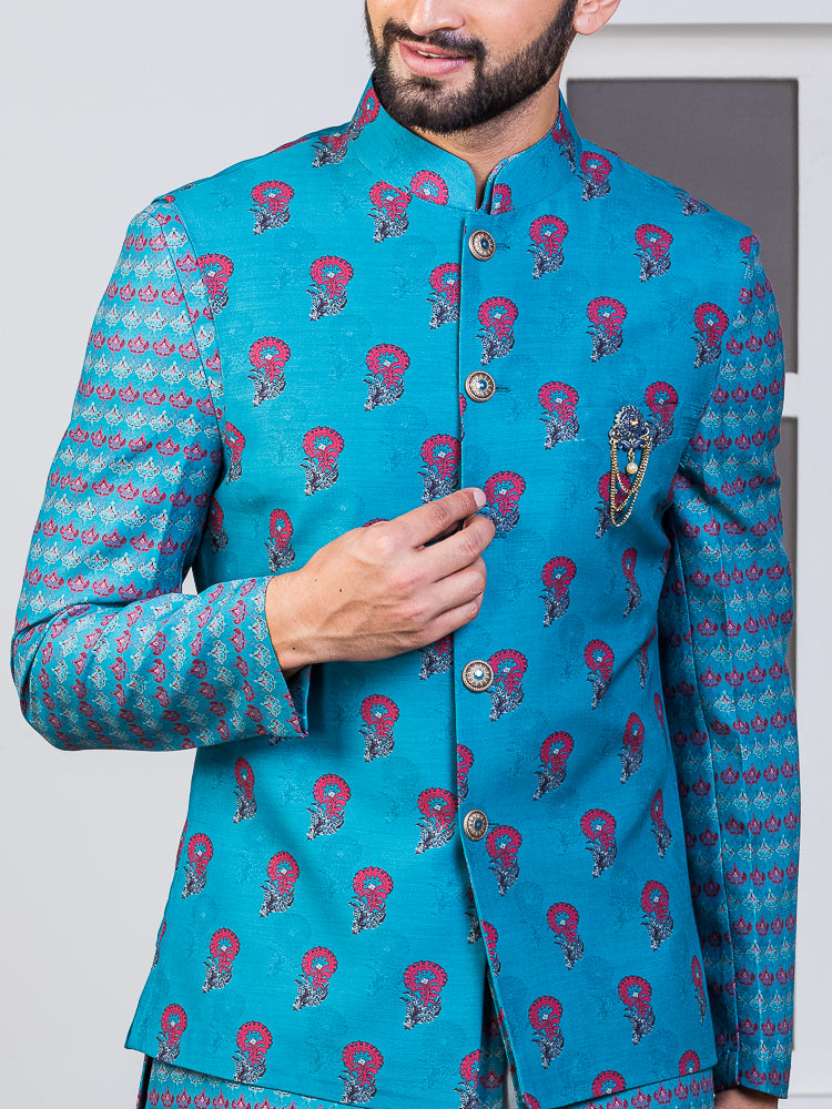 Ferozi Printed Nehru Jacket Set